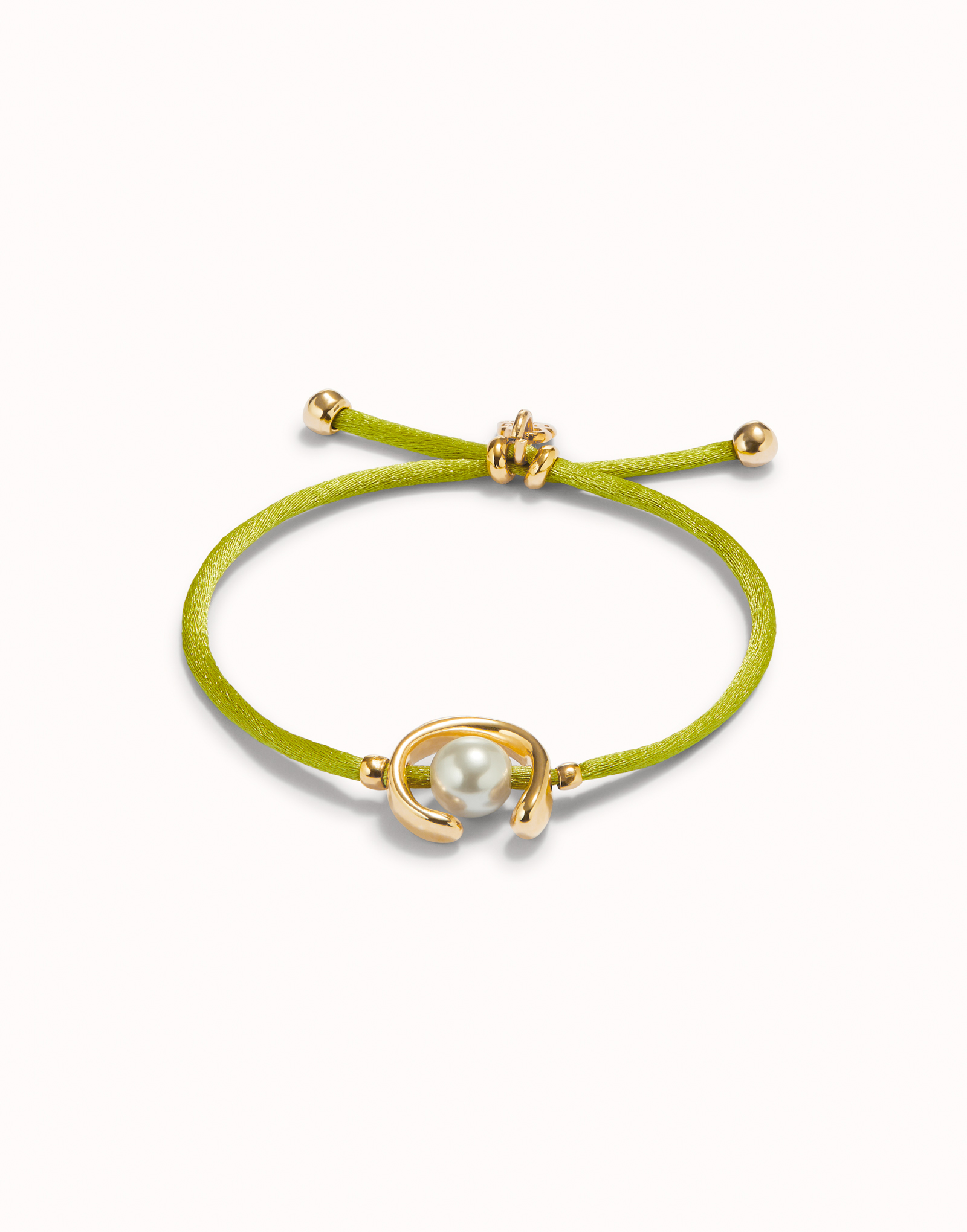 Sterling silver-plated lime thread bracelet with shell pearl accessory., Silver, large image number null